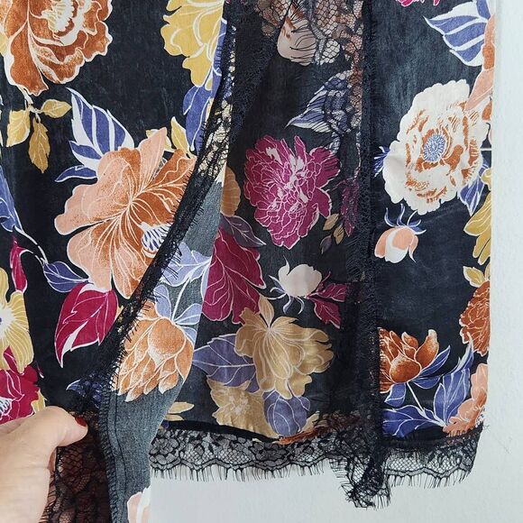 Band of the Free Black Floral Boho Midi Slip Skirt Size XS NWT Black Boho Skirt - Picture 4 of 10